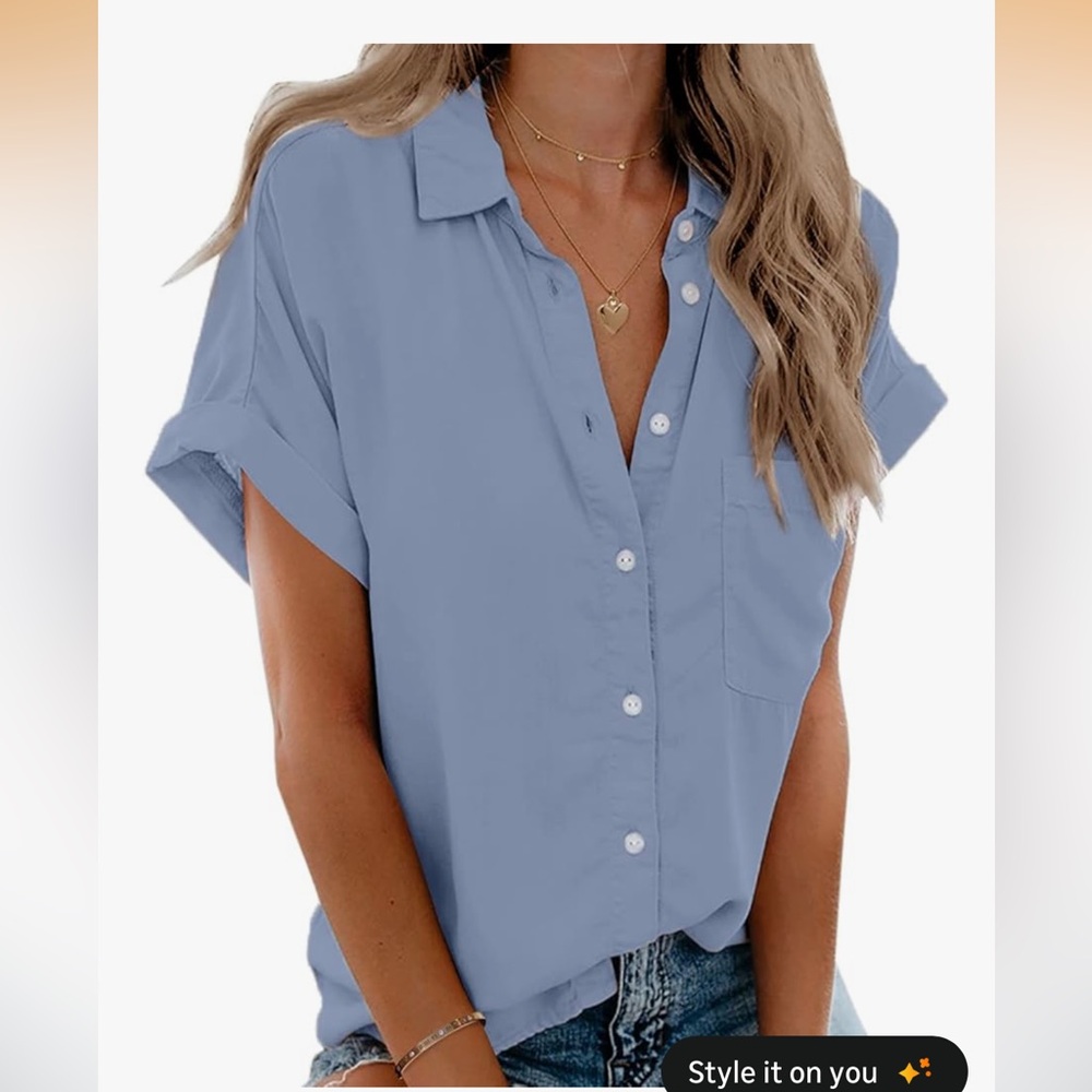 Women's Blue Button-Up Top